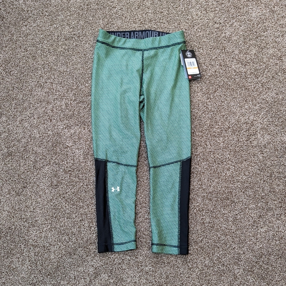 NWT Under Armour Women's S Compression Capri Green/Black Athletic Leggings